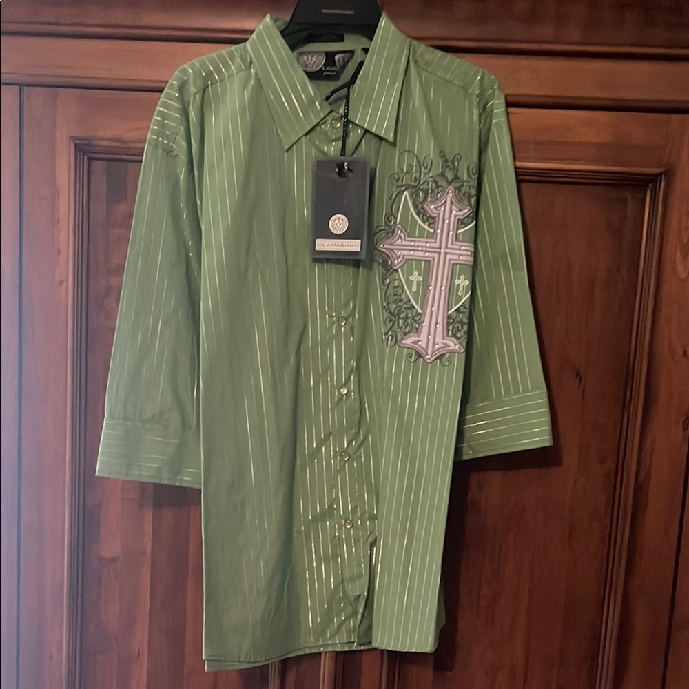 Men's Green Cross Embroidered Shirt